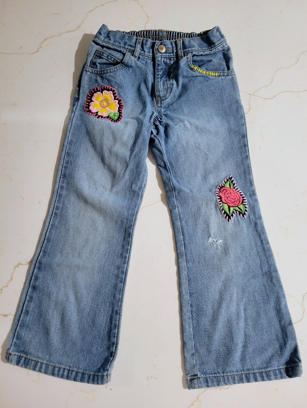 Y2k Girls' Light Blue Embroidered Flower Jeans